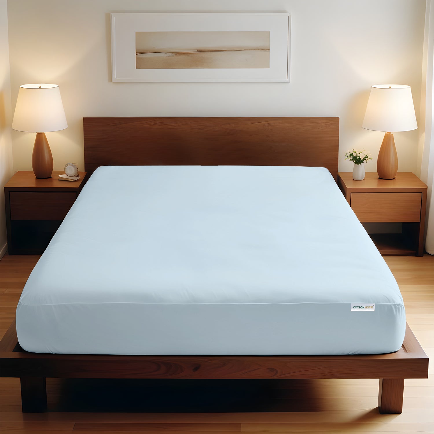 Super Soft Twin Size Fitted sheet 160x200+30 CM Sky Blue with Deep Pockets - Cotton Home