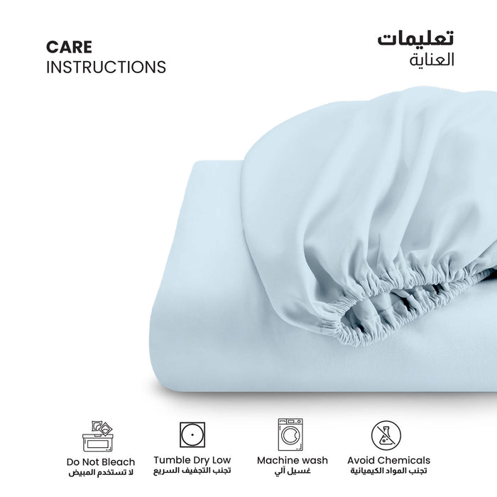 3 Piece Fitted Sheet Set Supersoft Microfiber Sky Blue King Size 180x200+30cm with 2 Pillow Case