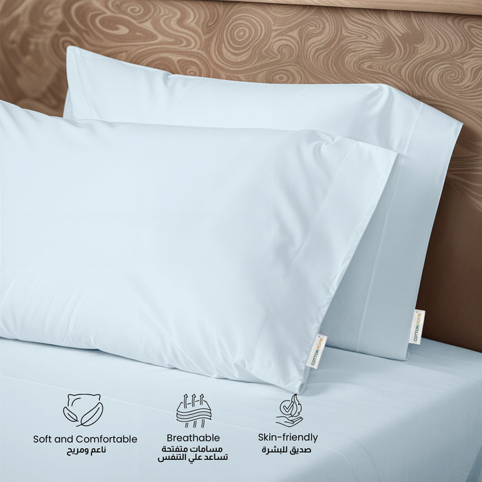 3 Piece Flat Sheet Set Supersoft Microfiber Sky Blue Single Size 160x220 with 2 Pillow Case
