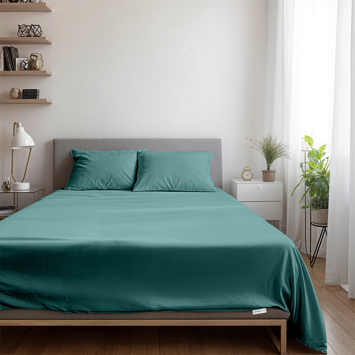 3 Piece Flat Sheet Set Supersoft Microfiber Teal Queen Size 200x220 with 2 Pillow Case