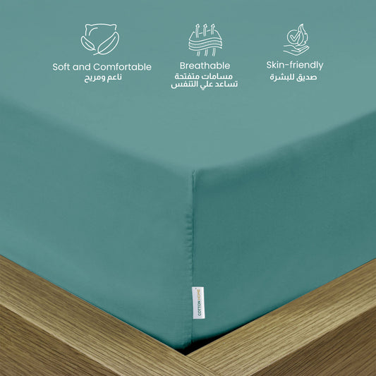 3 Piece Fitted Sheet Set Supersoft Microfiber Teal Twin Size 160x200+30cm with 2 Pillow Case