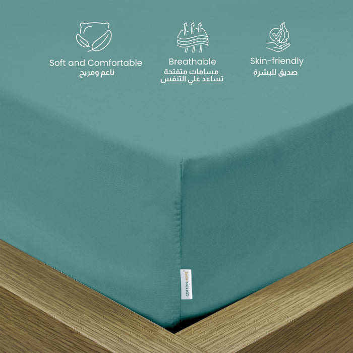 3 Piece Fitted Sheet Set Supersoft Microfiber Teal Twin Size 160x200+30cm with 2 Pillow Case