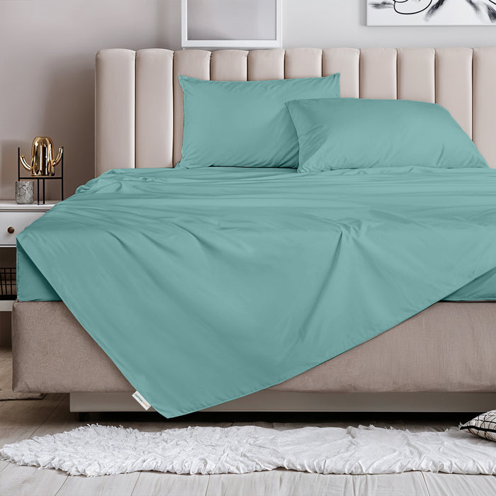 3 Piece Flat Sheet Set Supersoft Microfiber Teal Queen Size 200x220 with 2 Pillow Case