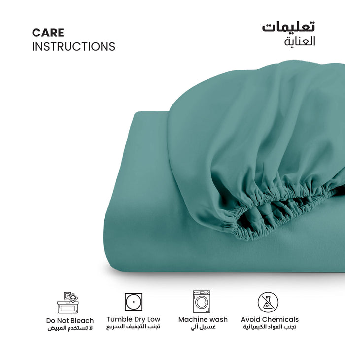 3 Piece Fitted Sheet Set Supersoft Microfiber Teal Twin Size 160x200+30cm with 2 Pillow Case