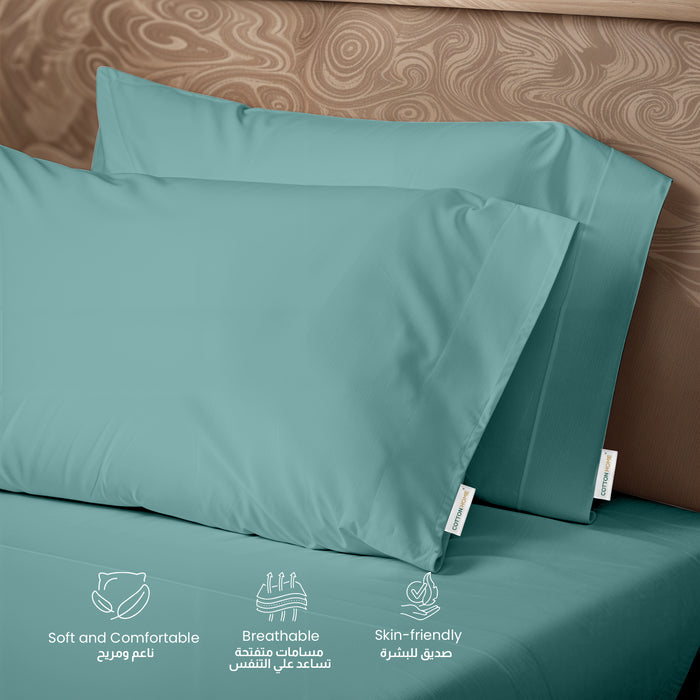 3 Piece Flat Sheet Set Supersoft Microfiber Teal Queen Size 200x220 with 2 Pillow Case