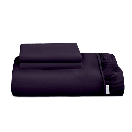 3 Piece Fitted Sheet Set Super Soft Violet Single Size 120x200+25cm with 2 Pillow Case - Cotton Home