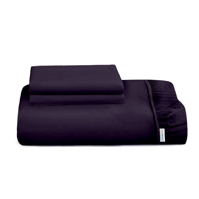 3 Piece Fitted Sheet Set Super Soft Violet Single Size 120x200+25cm with 2 Pillow Case - Cotton Home