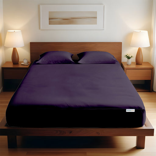 3 Piece Fitted Sheet Set Super Soft Violet Twin Size 160x200+30cm with 2 Pillow Case - Cotton Home
