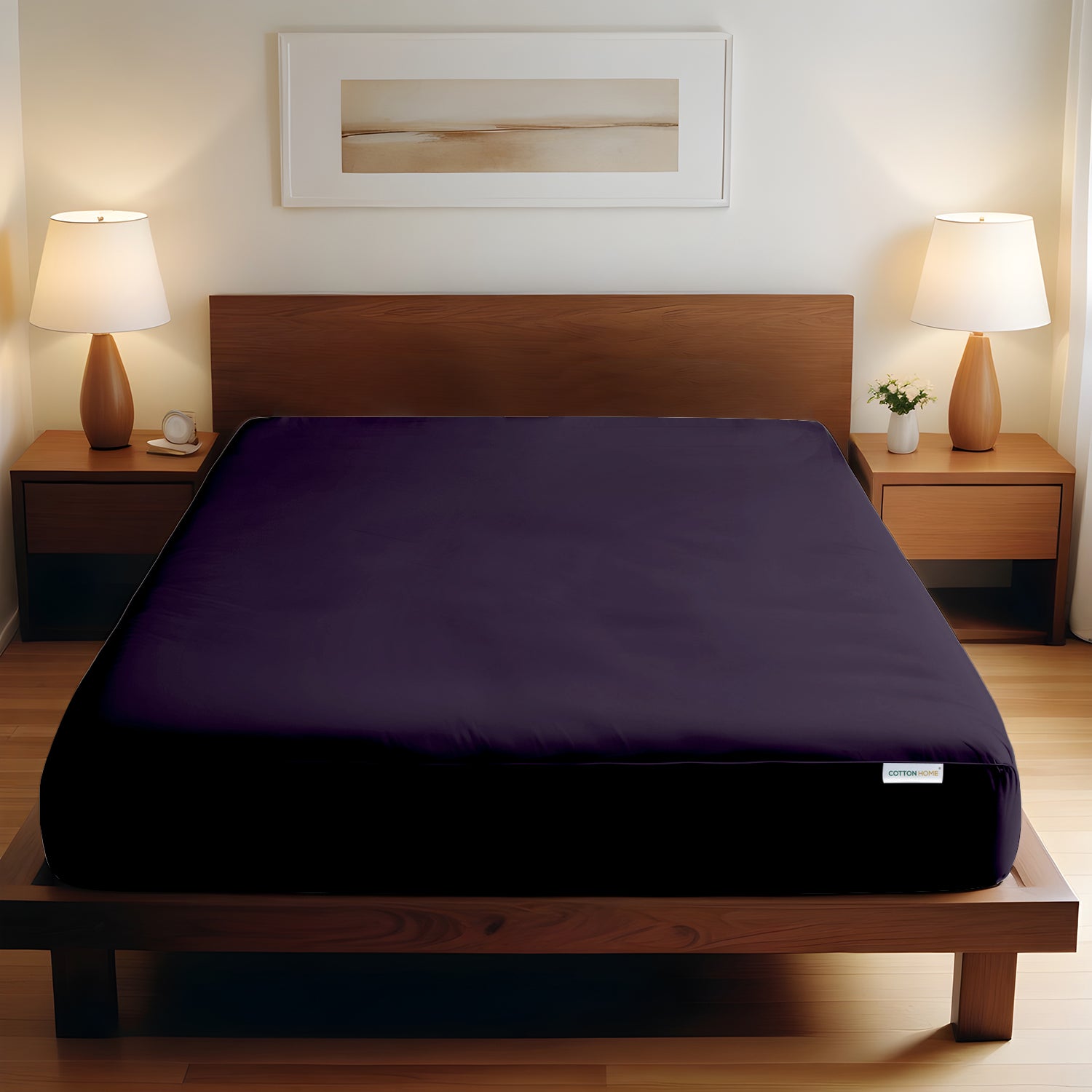 Super Soft King Size Fitted sheet 200x200+30cm Violet with Deep Pockets - Cotton Home