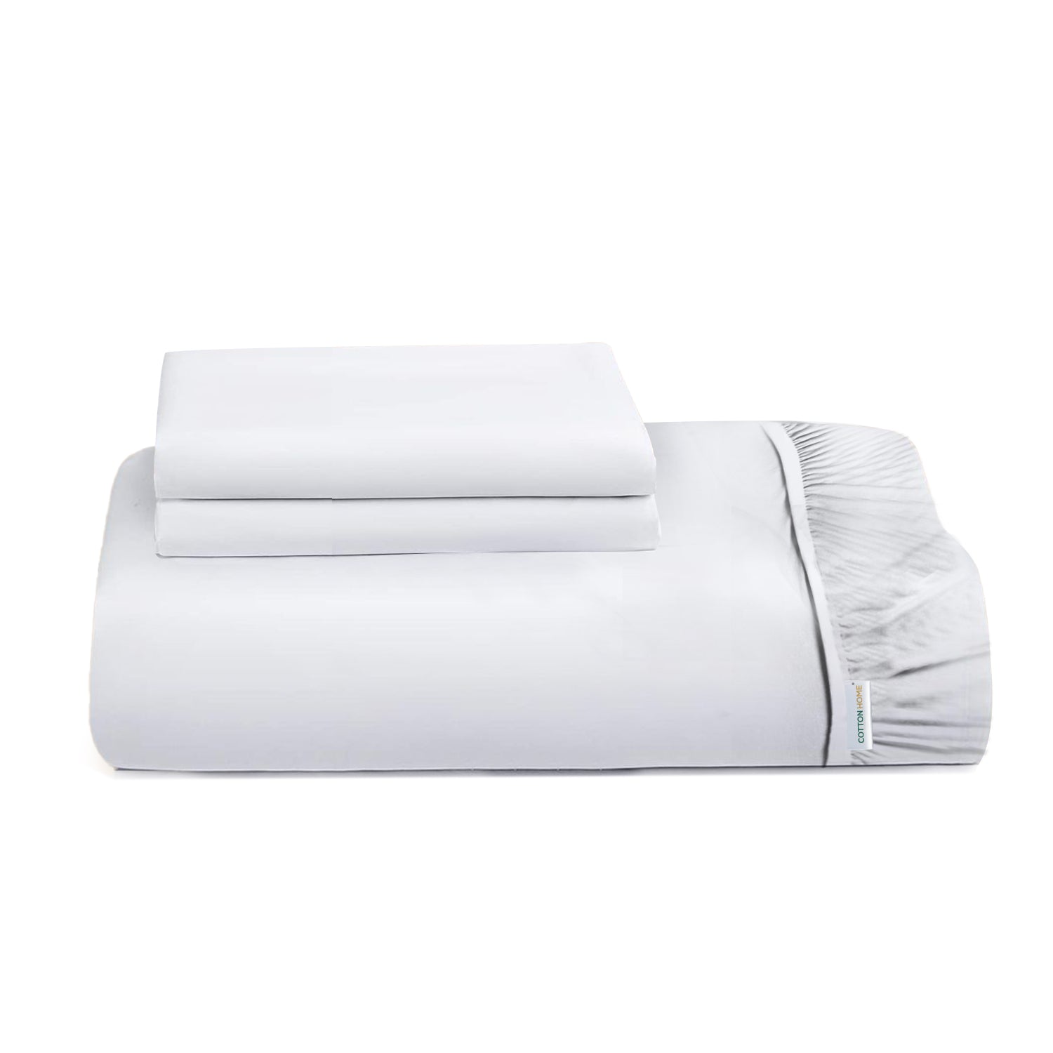 3 Piece Fitted Sheet Set Super Soft White Super King Size 200x200+30cm with 2 Pillow Case - Cotton Home