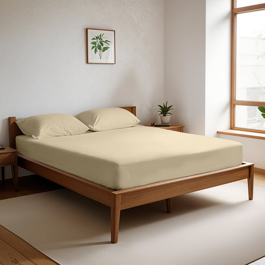 Egyptian Cotton Queen Size Beige Fitted Sheet 180X200+30CM with Pillow Case - Cotton Home