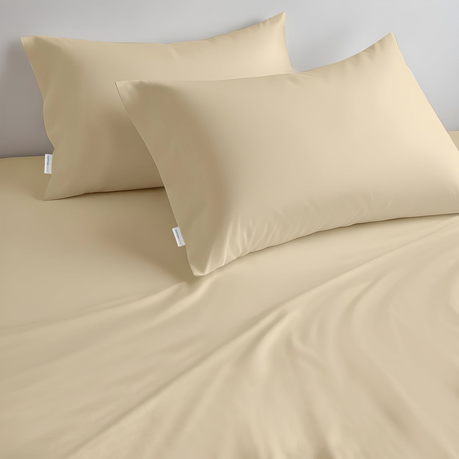 Egyptian Cotton Twin Size Beige Fitted Sheet 160X200+30CM with Pillow Case - Cotton Home