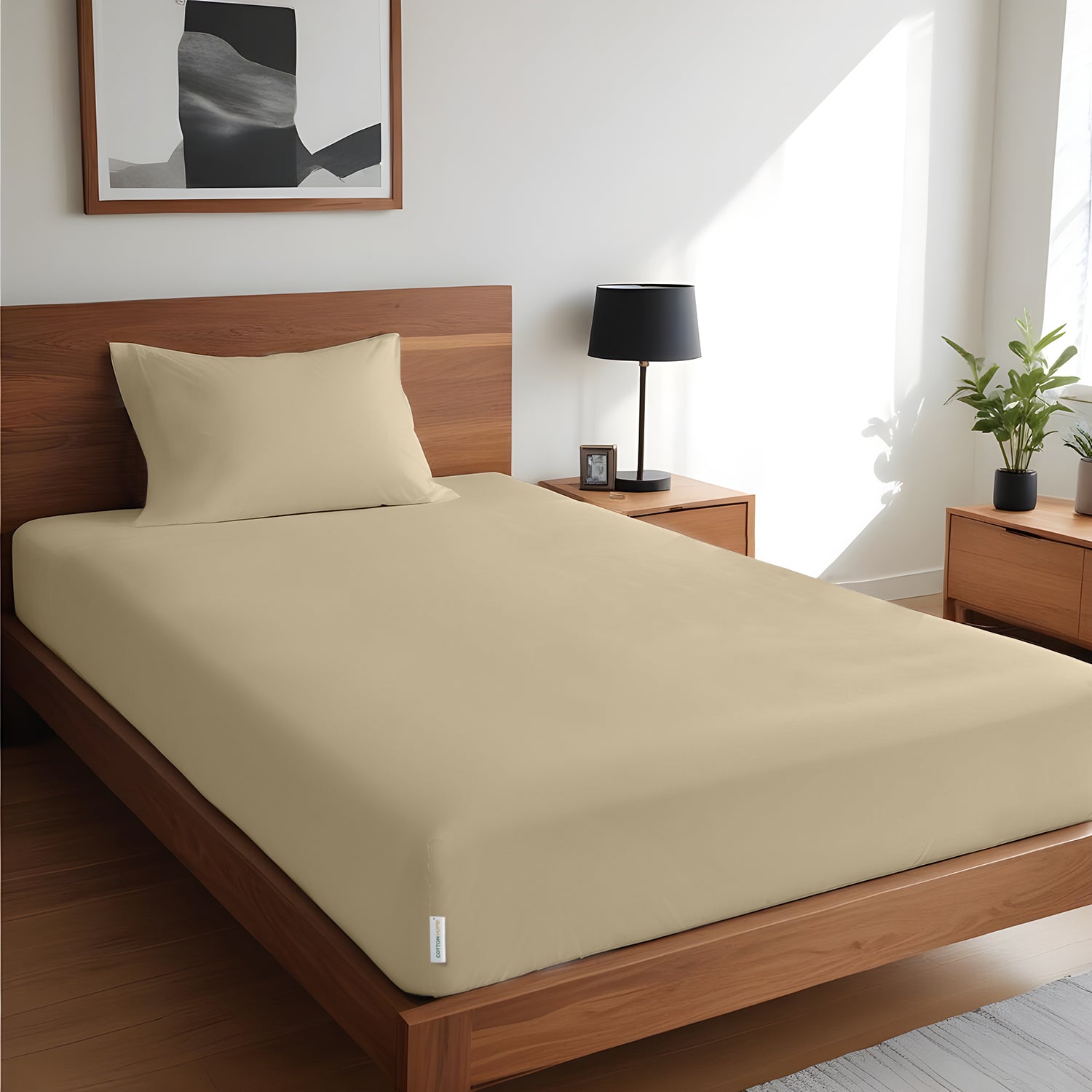 Egyptian Cotton Double Size Beige Fitted Sheet 120X200+25CM with Pillow case - Cotton Home