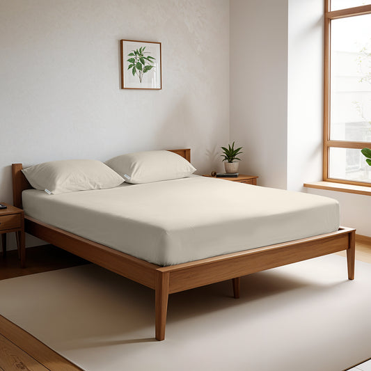 Egyptian Cotton Queen Size Ivory Fitted Sheet 180X200+30CM with Pillow Case - Cotton Home