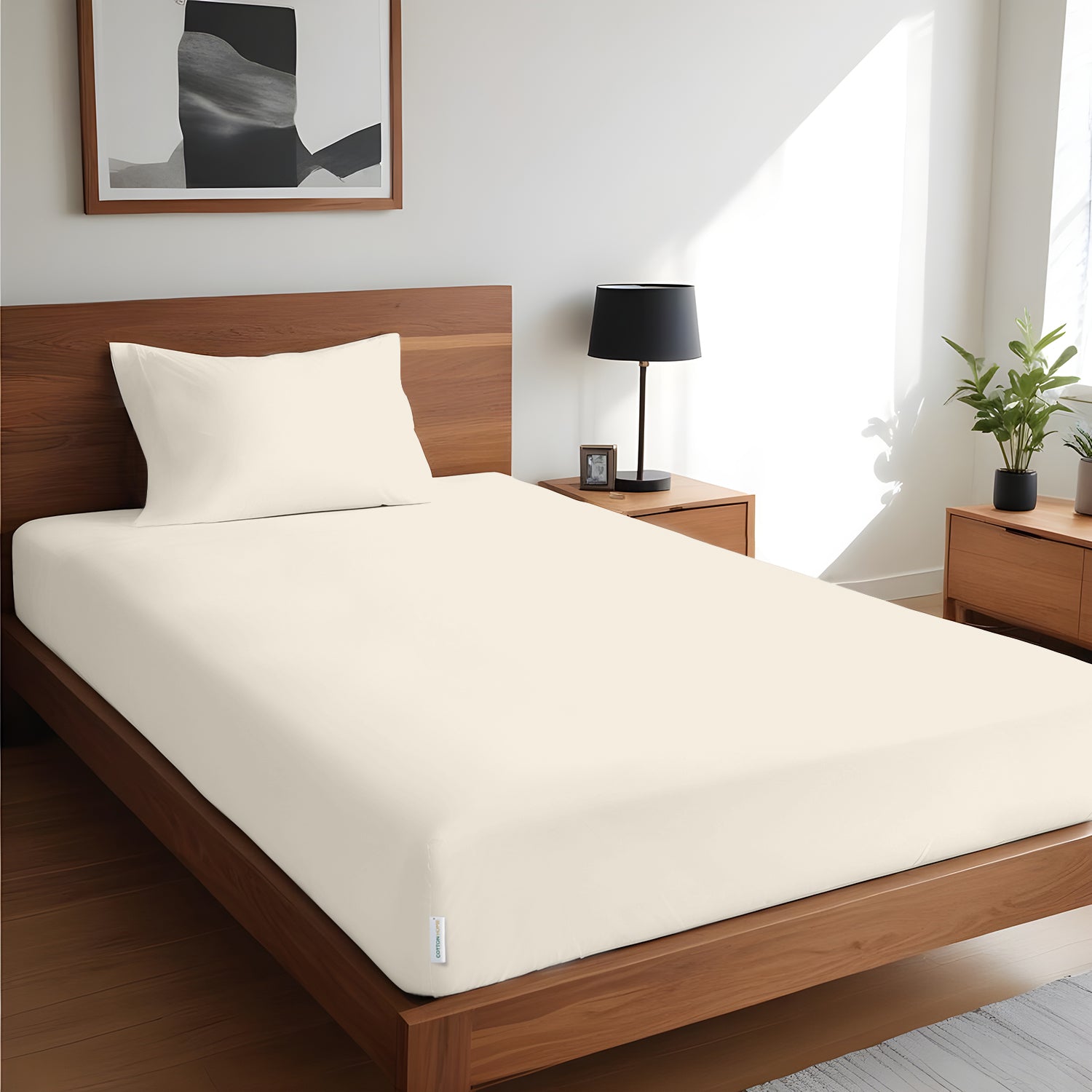 Egyptian Cotton Twin Size Ivory Fitted Sheet 160X200+30CM with Pillow Case - Cotton Home