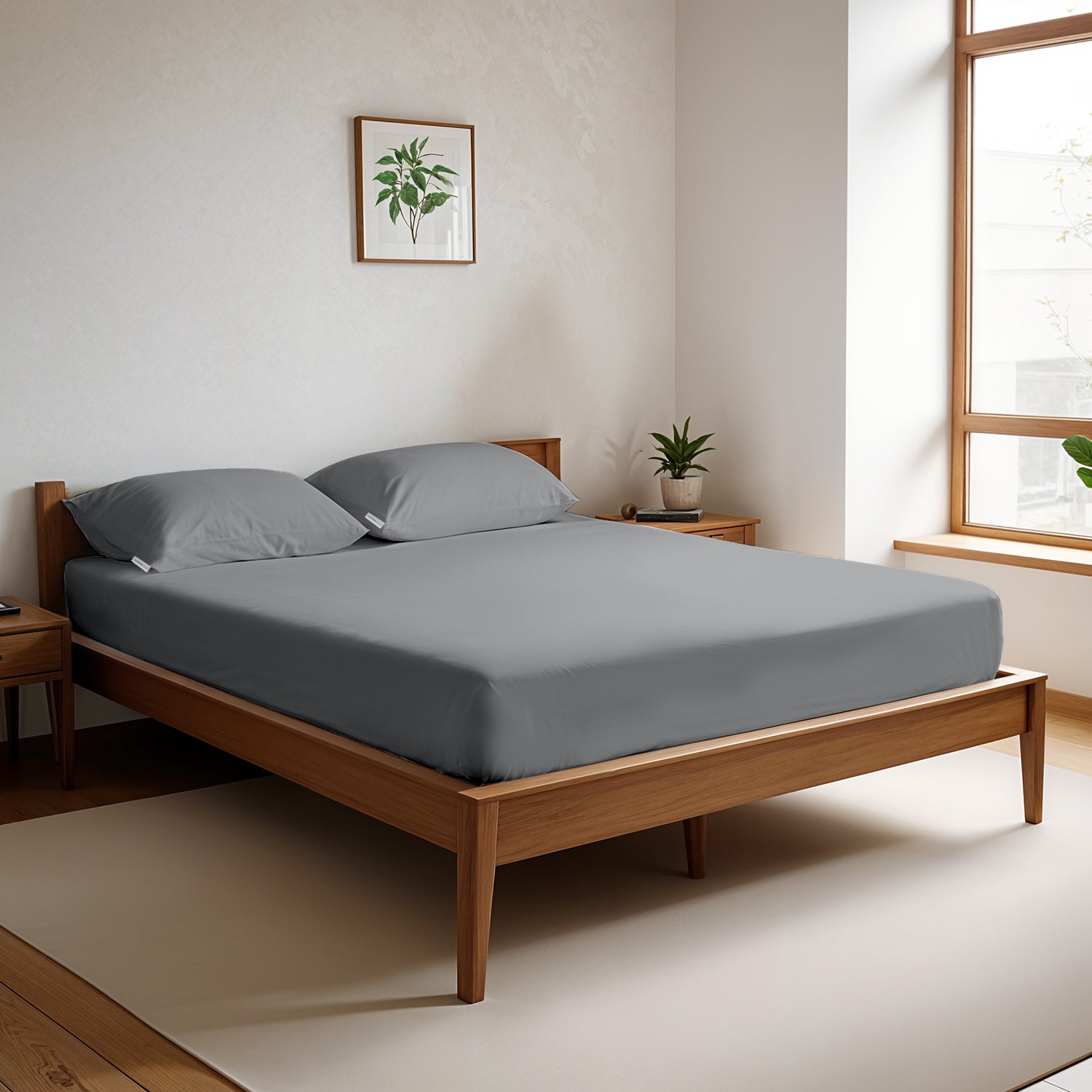 Egyptian Cotton King Size Silver Fitted Sheet 200X200+30CM with Pillow Case - Cotton Home