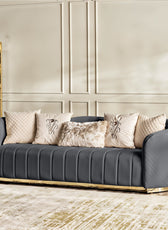 Fiona 3 Seater Velvet  Sofa -Grey - L247cm x W94cm x H81cm - Cotton Home