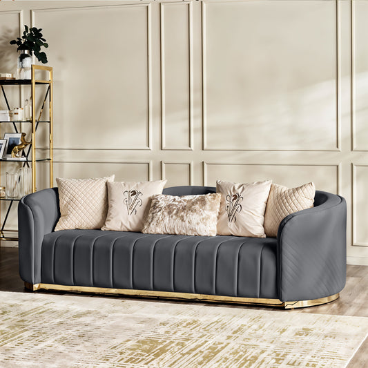 Fiona 3 Seater Velvet  Sofa -Grey - L247cm x W94cm x H81cm - Cotton Home