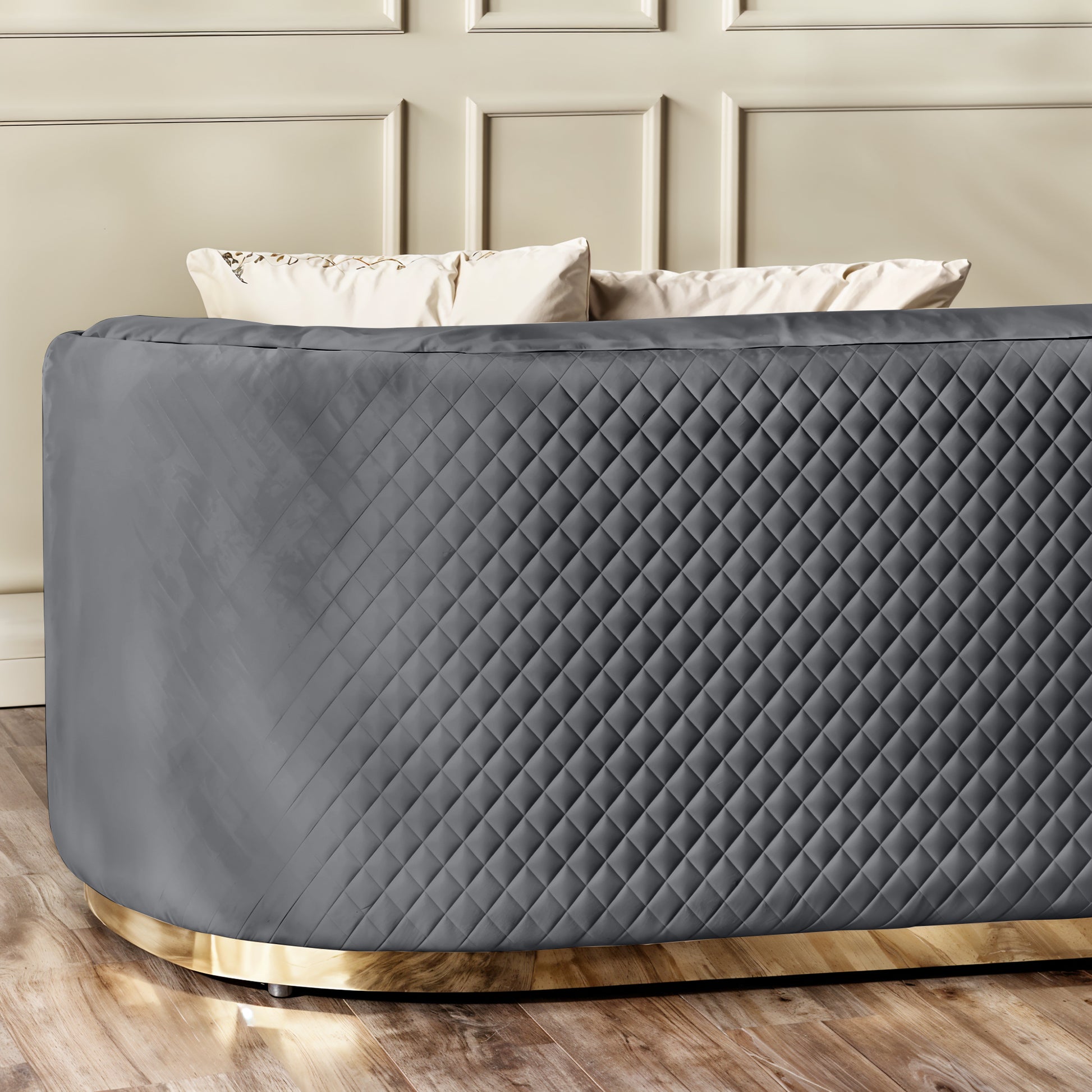 Fiona 3 Seater Velvet  Sofa -Grey - L247cm x W94cm x H81cm - Cotton Home