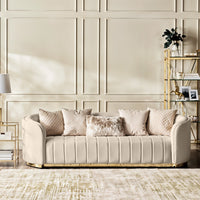 Fiona 3 Seater Velvet  Sofa -Ivory   - L247cm x W94cm x H81cm - Cotton Home