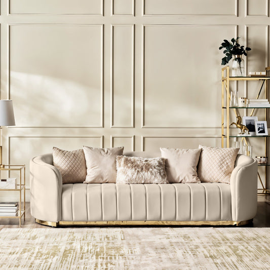 Fiona 3 Seater Velvet  Sofa -Ivory   - L247cm x W94cm x H81cm - Cotton Home
