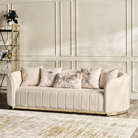 Fiona 3 Seater Velvet  Sofa -Ivory   - L247cm x W94cm x H81cm - Cotton Home