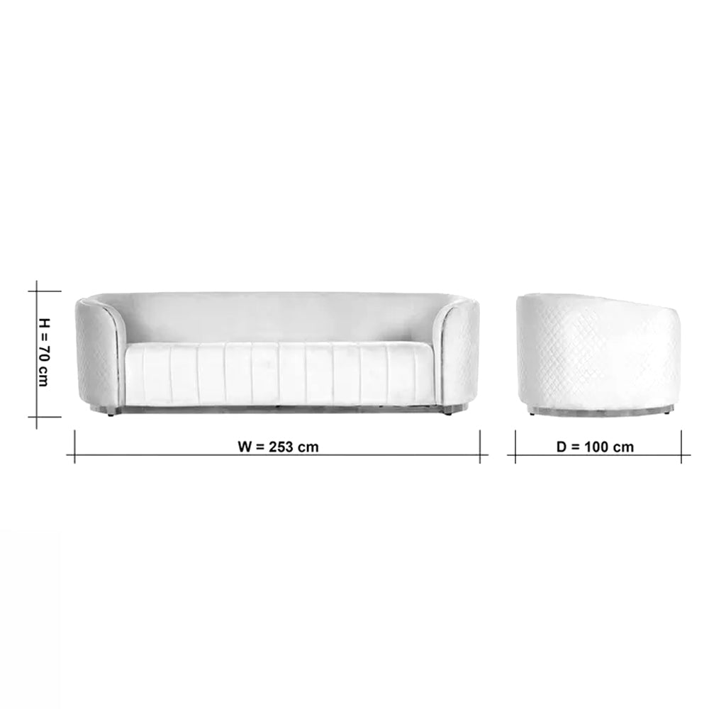 Fiona 3 Seater Velvet  Sofa -Ivory   - L247cm x W94cm x H81cm - Cotton Home
