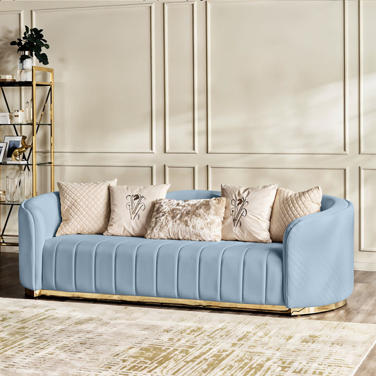 Fiona 3 Seater Velvet  Sofa - Metallic Blue - L247cm x W94cm x H81cm - Cotton Home