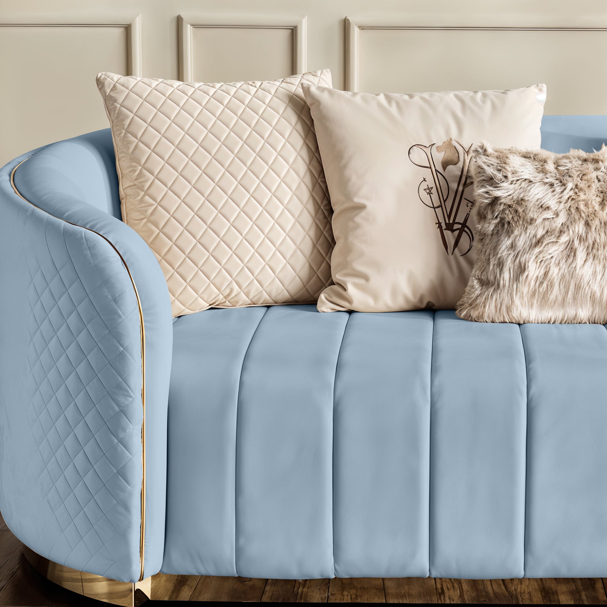 Fiona 3 Seater Velvet  Sofa - Metallic Blue - L247cm x W94cm x H81cm - Cotton Home