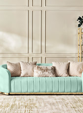 Fiona 3 Seater Velvet  Sofa - Mint Green - L247cm x W94cm x H81cm - Cotton Home