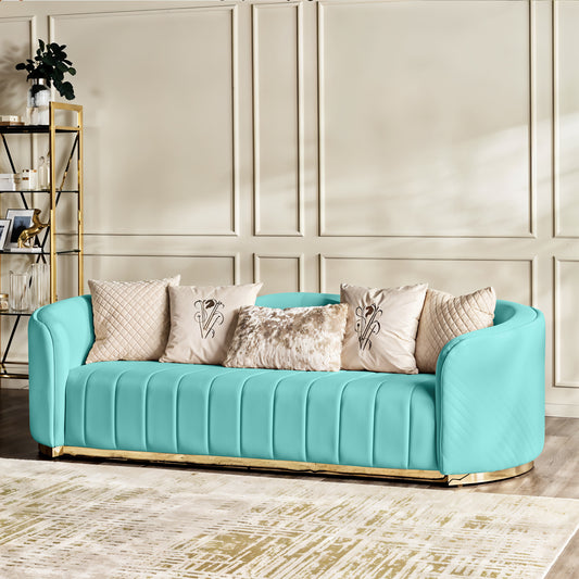 Fiona 3 Seater Velvet  Sofa - Sky Blue - L247cm x W94cm x H81cm - Cotton Home