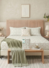 Premium Cotton Super King Size Printed Fitted Sheet 200X200+30CM With 2 Pillow Case -Botanical
