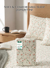 Premium Cotton Super King Size Printed Fitted Sheet 200X200+30CM With 2 Pillow Case -Botanical