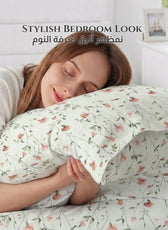 Premium Cotton Super King Size Printed Fitted Sheet 200X200+30CM With 2 Pillow Case -Botanical