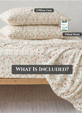 Premium Cotton Super King Size Printed Fitted Sheet 200X200+30CM With 2 Pillow Case -Botanical