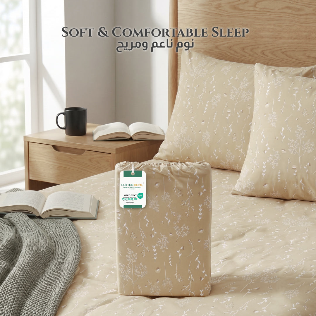 Premium Cotton Super King Size Printed Fitted Sheet 200X200+30CM With 2 Pillow Case -Floral Whisper