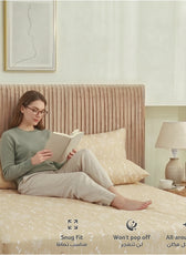 Premium Cotton Super King Size Printed Fitted Sheet 200X200+30CM With 2 Pillow Case -Floral Whisper