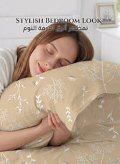 Premium Cotton Super King Size Printed Fitted Sheet 200X200+30CM With 2 Pillow Case -Floral Whisper