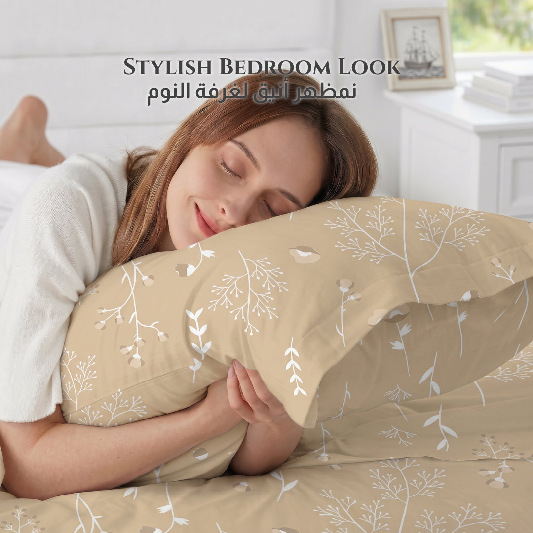 Premium Cotton Super King Size Printed Fitted Sheet 200X200+30CM With 2 Pillow Case -Floral Whisper
