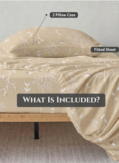 Premium Cotton Super King Size Printed Fitted Sheet 200X200+30CM With 2 Pillow Case -Floral Whisper