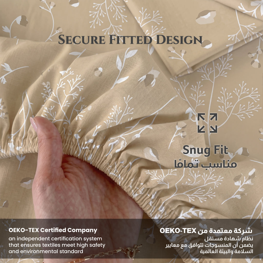 Premium Cotton Super King Size Printed Fitted Sheet 200X200+30CM With 2 Pillow Case -Floral Whisper