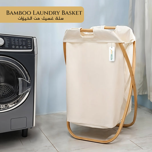 Foldable Laundry Basket with Bamboo Handles Collapsible Hamper for Storage, Clothes