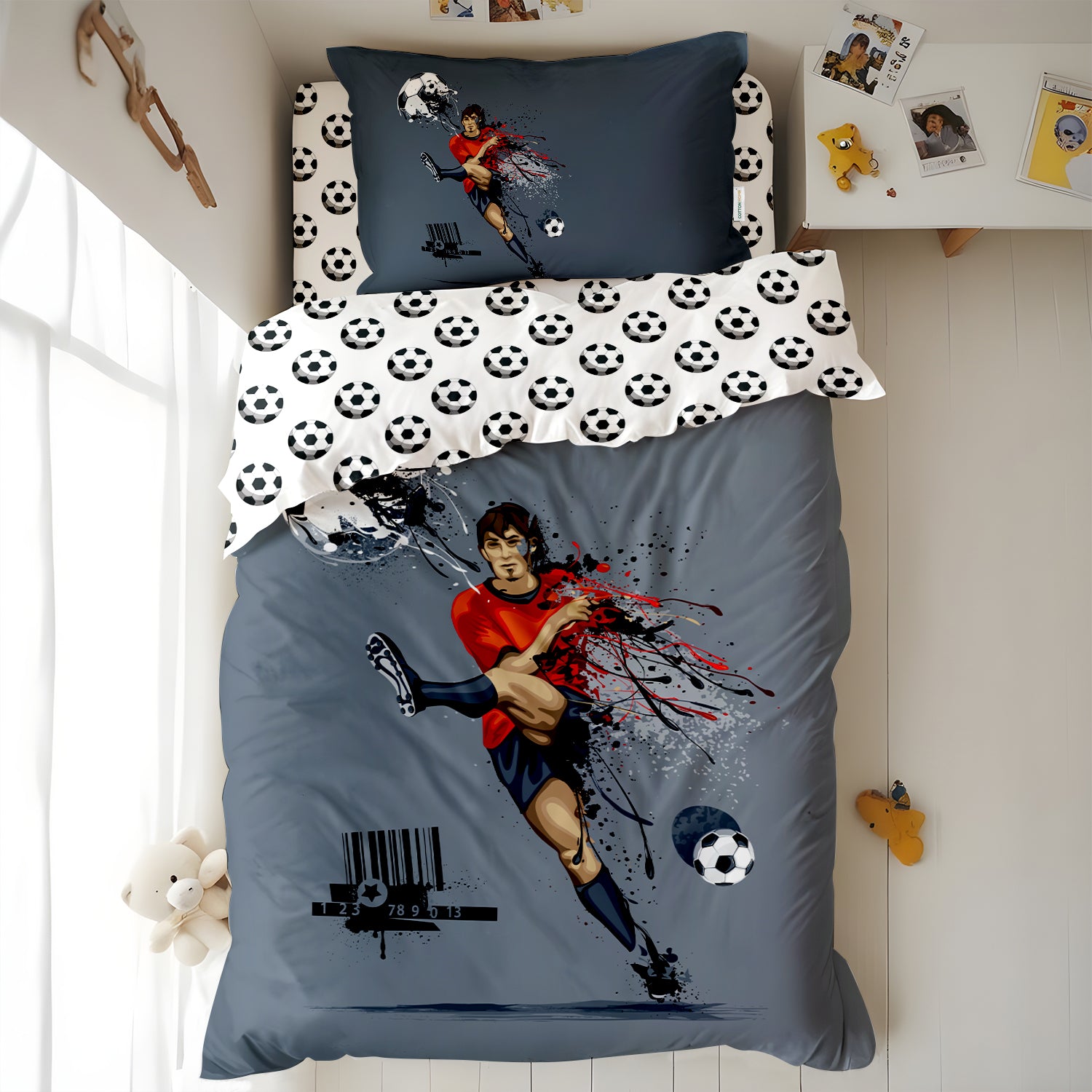 Kids Duvet Cover Set 3 Pcs - Football Print | 135x220cm | Microfiber | Cotton Home - Cotton Home