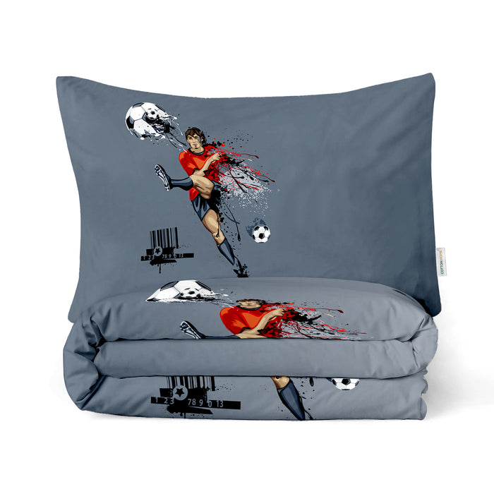 Kids Duvet Cover Set - 4 Pc - Foot Ball Player Print 160x220cm | Cotton Home - Cotton Home