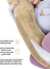 Serenity Velvet Pregnancy Pillow G-Shape Full Body Pillow  With Removable Cover Beige - Cotton Home