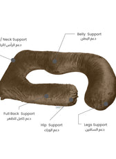 Serenity Velvet Pregnancy Pillow G-Shape Full Body Pillow With Removable Cover Brown