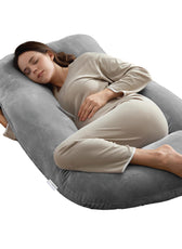 Serenity Velvet Pregnancy Pillow G-Shape Full Body Pillow  With Removable Cover Grey - Cotton Home
