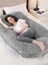 Serenity Velvet Pregnancy Pillow G-Shape Full Body Pillow  With Removable Cover Grey - Cotton Home