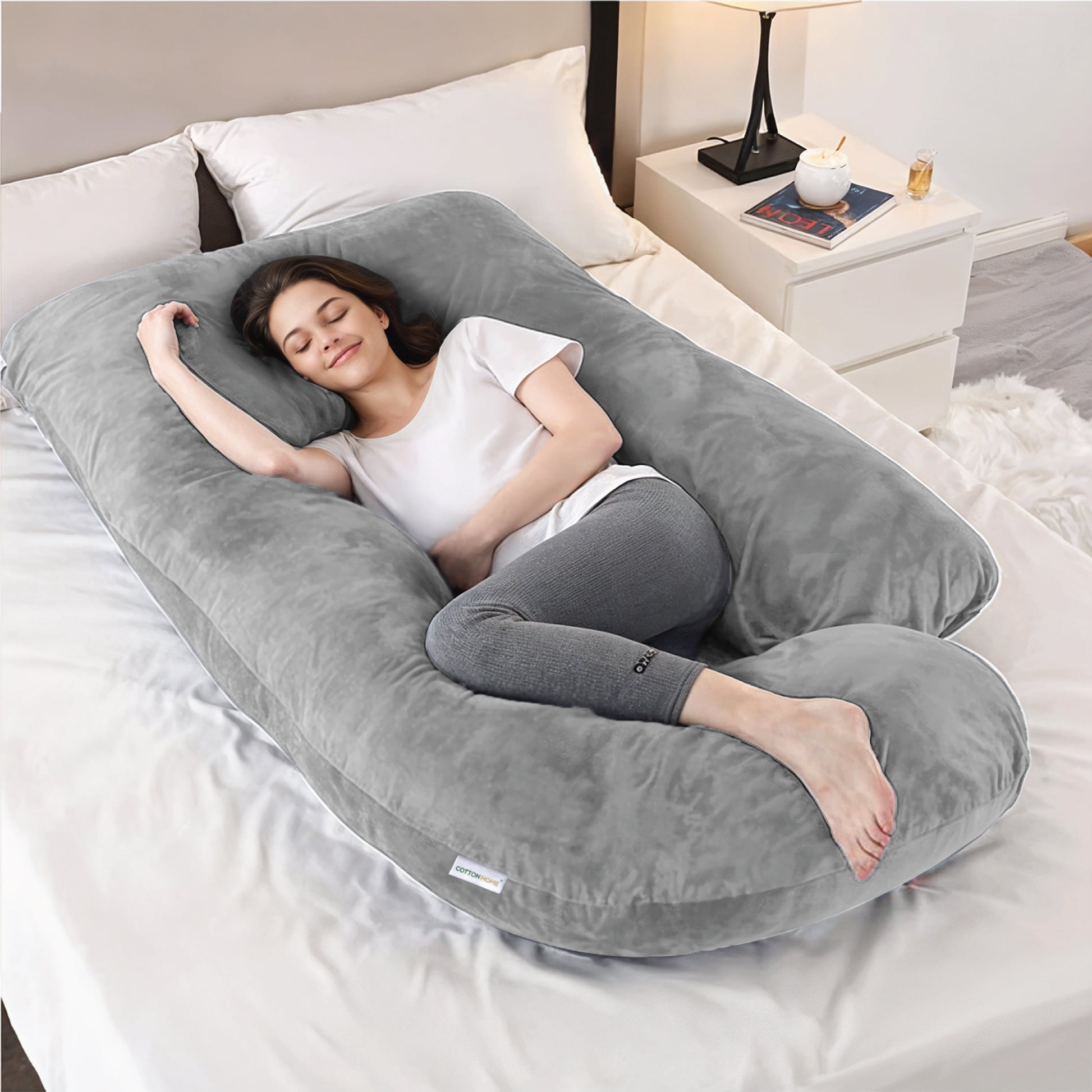 Serenity Velvet Pregnancy Pillow G-Shape Full Body Pillow  With Removable Cover - Cotton Home