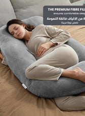 Serenity Velvet Pregnancy Pillow G-Shape Full Body Pillow  With Removable Cover Grey - Cotton Home